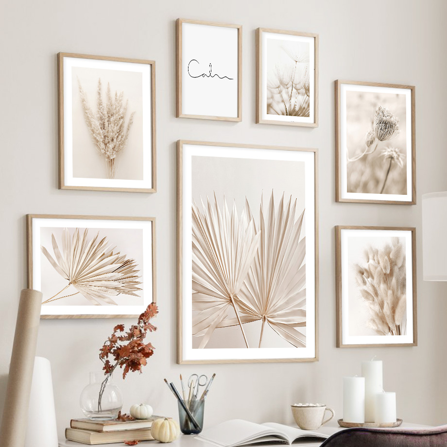 Palm Leaf Dried - Neutrales Beige Boho Wandbild Leinwand-Poster Druck