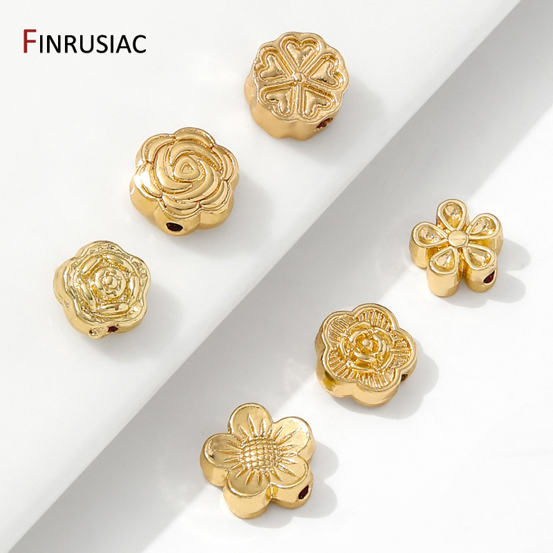 Flower Supply - 14K vergoldete Messing-Blumen-Abstandsperlen, flache Trennperlen, DIY-Armband,