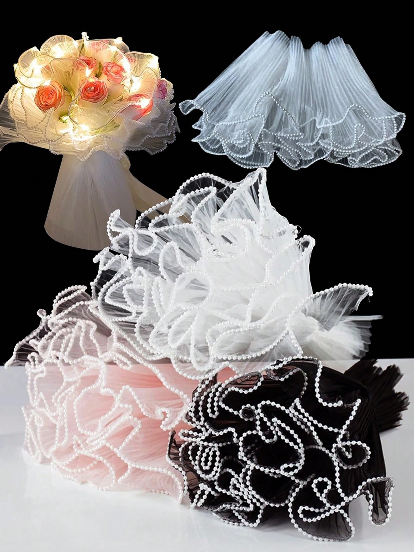 Florist Flower Supply - 4 Yards Kunstperlen-Netzpapier mit Blumenmuster, Blumenstrauß-Verpackungspapier,